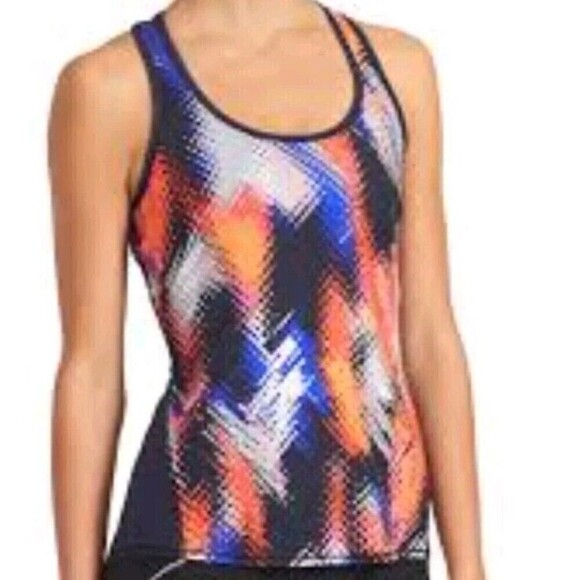 Athleta Chi Tank Top Size XS Navy Blue Orange Racer Back Tank Sport Yoga Active - Picture 2 of 5